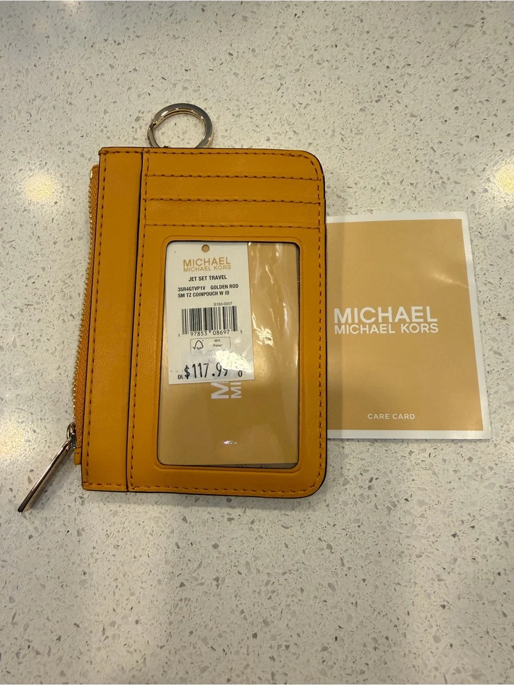 Michael Kors Yellow Quilted Leather Card Case with Keyring